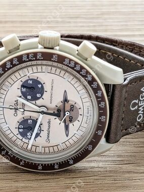 Swatch Beige and Brown Speedmaster-Inspired Chronograph Watch